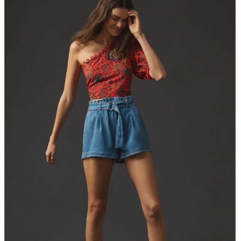 Anthropologie Pilcro High-Waist Light Denim Paperbag Shorts